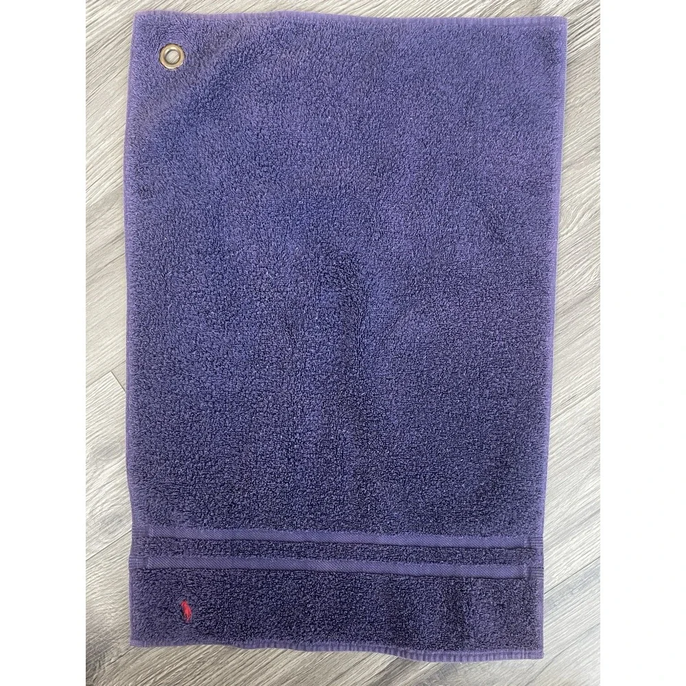 Ralph Lauren Golf Bag Hand Towel Purple With Red Logo‎ & Brass Grommet Vintage